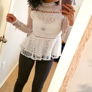 Elegant White Lace Long Sleeve Blouse | Size 2 |